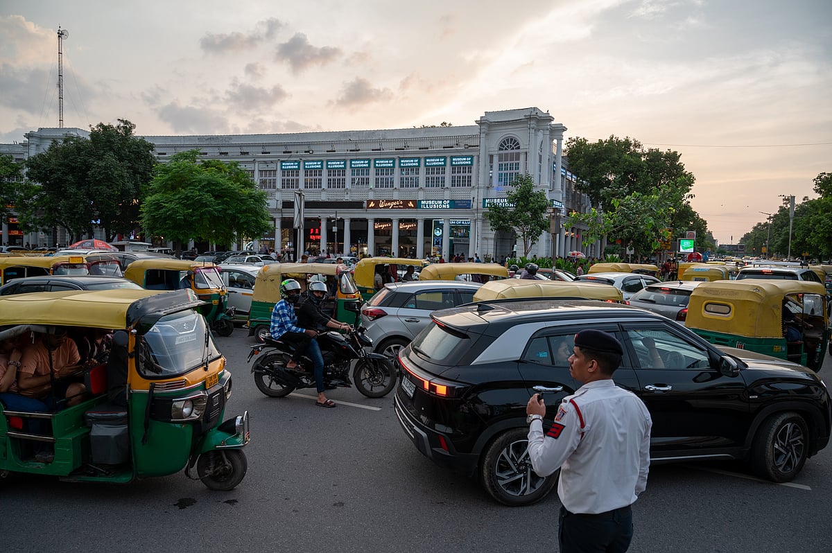Delhi Traffic Police manage traffic at Connaught Place