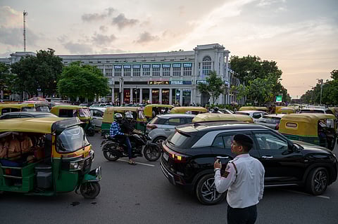 Delhi Traffic Police manage traffic at Connaught Place
