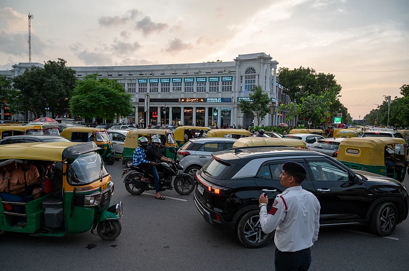 Delhi Traffic Police manage traffic at Connaught Place
