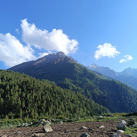 The rugged mountains surrounding the village
