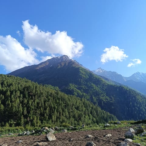 The rugged mountains surrounding the village