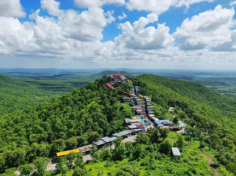 The Renukamata Shakti Peetha at Mahurgad, surrounded by nature in Nanded district