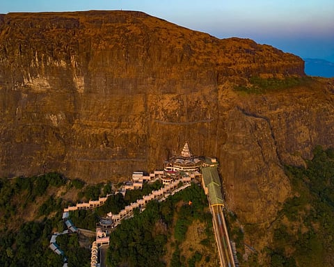 The swayambhu idol of Goddess Saptashrungi emerges from natural rock