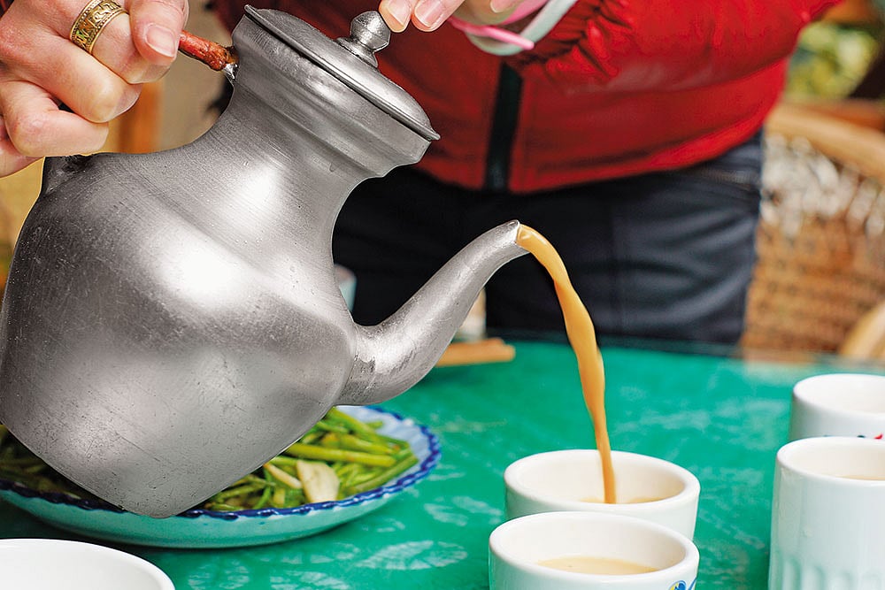 Tibetan butter tea (bhoeja), a daily staple of the locals