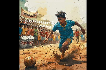 Illustration: Rounak Patra : An illustration of Dhananjay charing down the flank