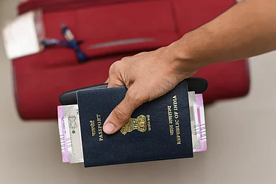 Shutterstock : An Indian passport and pre-flight essentials before departure