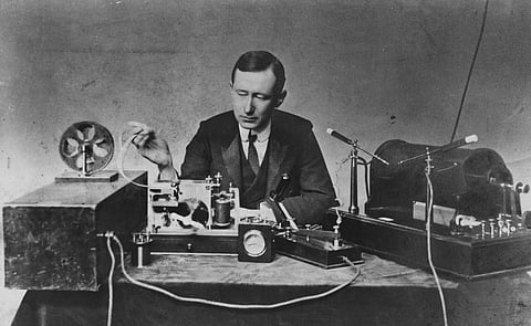 Guglielmo Marconi with the radio
