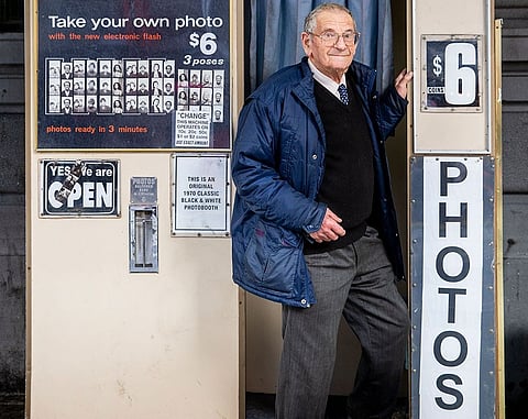 Alan Adler at his Melbourne Flinders Street photo booth