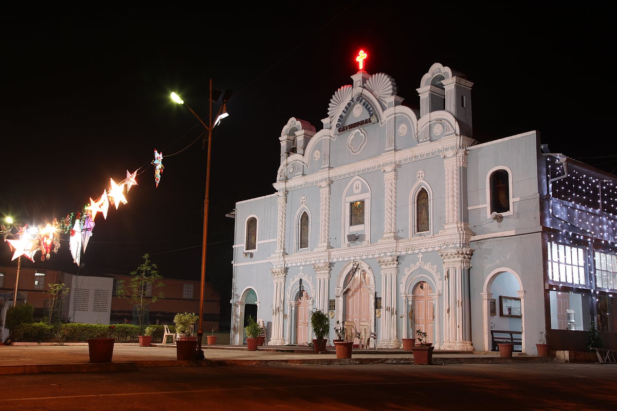 Festive decorations adorn Our Lady of Grace Cathedral in Vasai