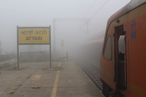 Platform of Attari station on a foggy Decemeber morning