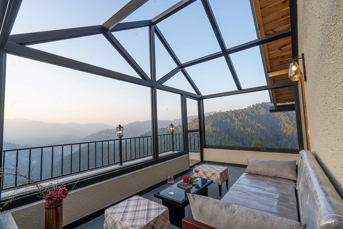 The glass ensuite for the Lavender room