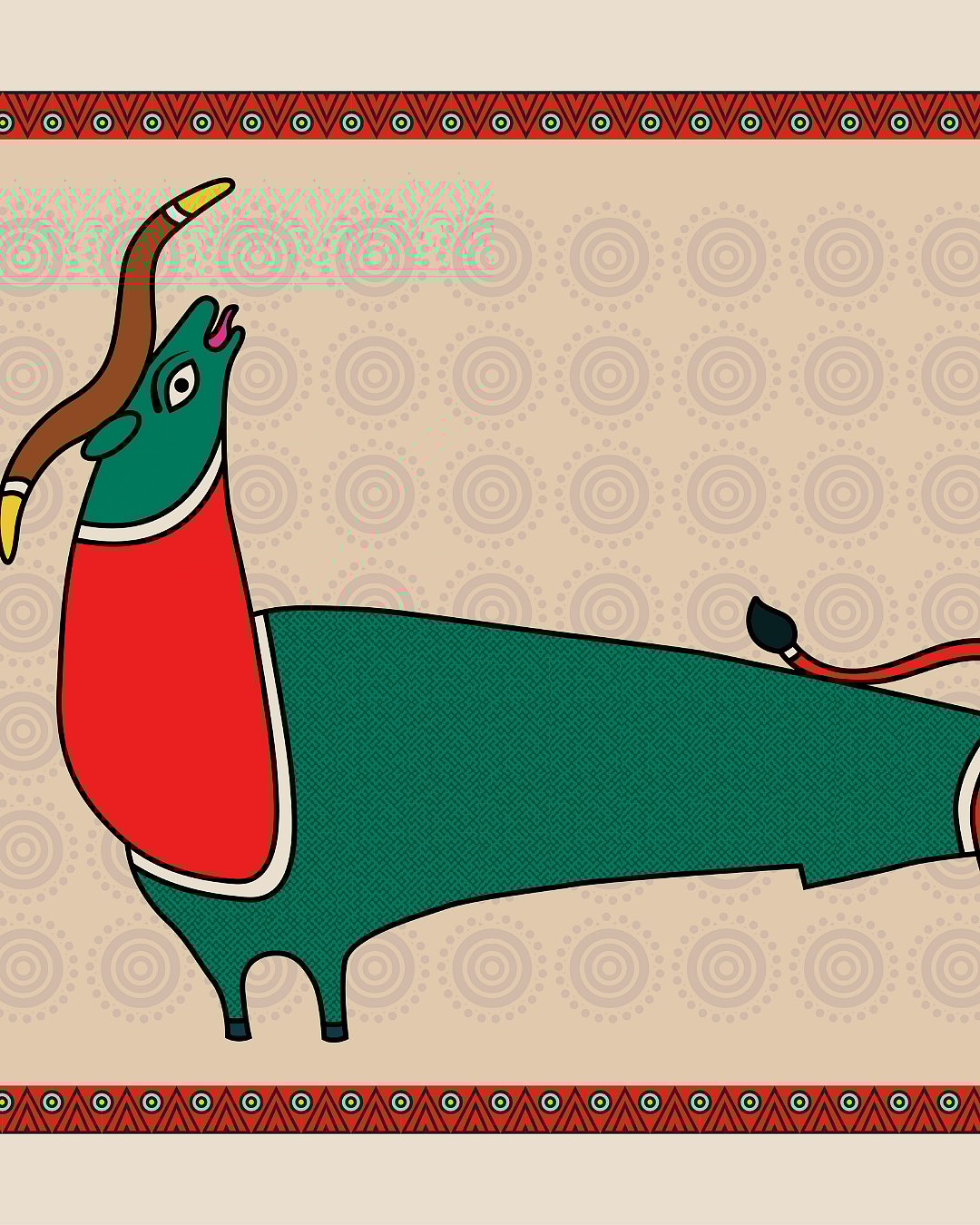 Digital artwork in the style of Gond painting