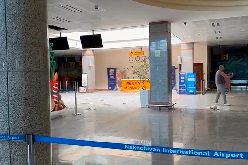 Damages at the Nakhchivan International Airport following what Azerbaijans Foreign Ministry said was a drone attack carried out by Iran on its exclave of Nakhchivan, Azerbaijan