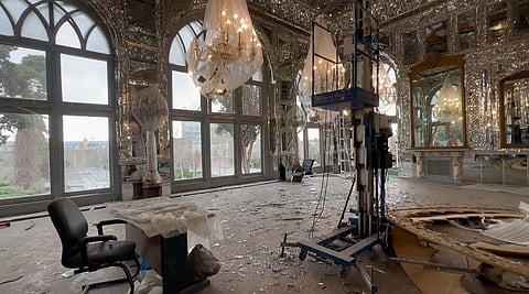 Visuals of the shattered the interiors of the 19th-century Golestan Palace