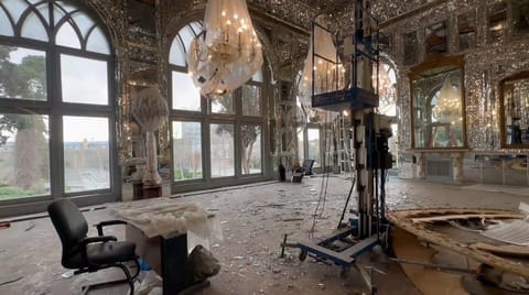 Visuals of the shattered the interiors of the 19th-century Golestan Palace