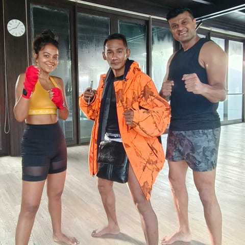 With Muay Thai trainer Seeja at Kimpton Kitalay Boxing Studio