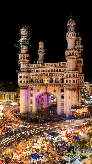 Shutterstock : Charminar lit up during Eid celebrations in Hyderabad, Telangana