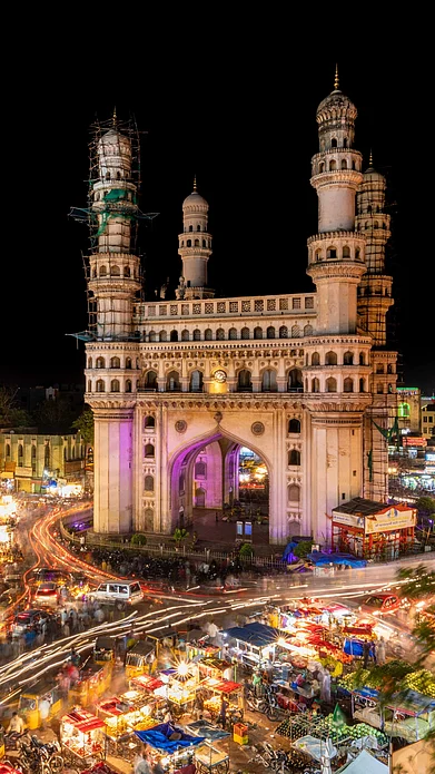 Shutterstock : Charminar lit up during Eid celebrations in Hyderabad, Telangana