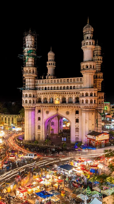 Shutterstock : Charminar lit up during Eid celebrations in Hyderabad, Telangana