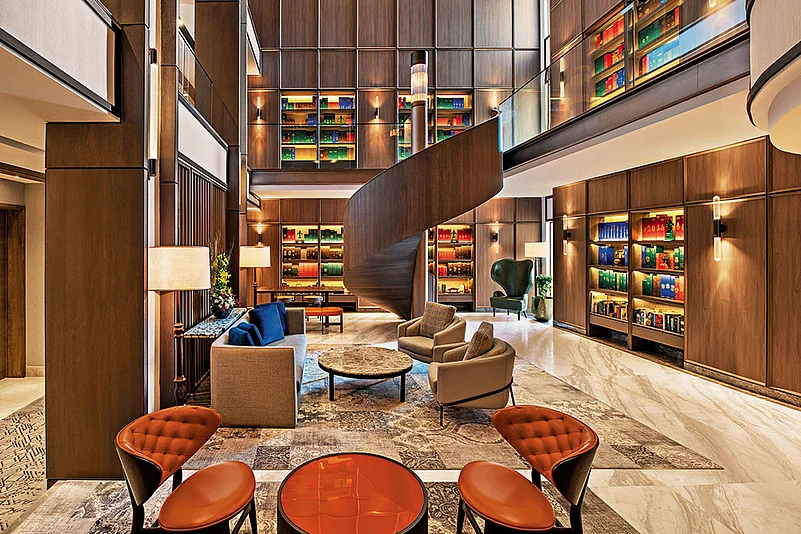 The hotel lounge carries signature patchouli scent