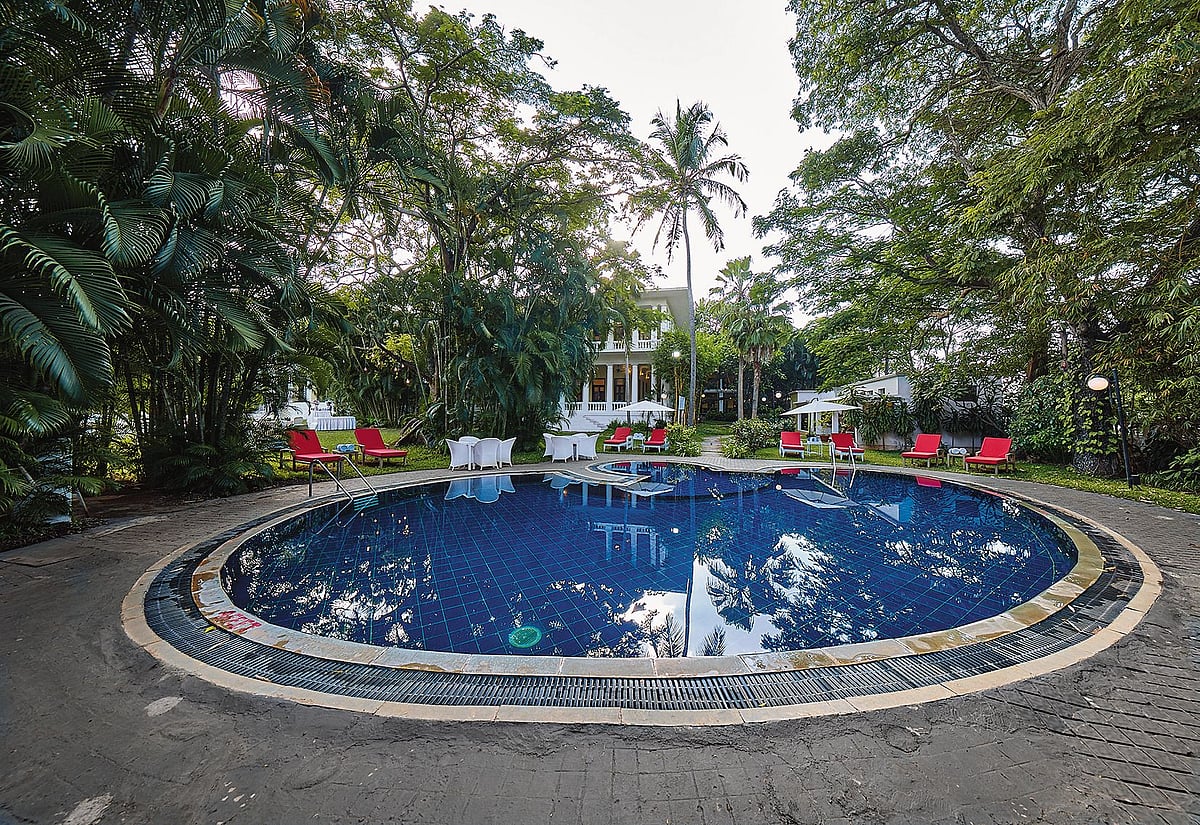 Th hotel features spacious rooms, dining options and a swimming pool 