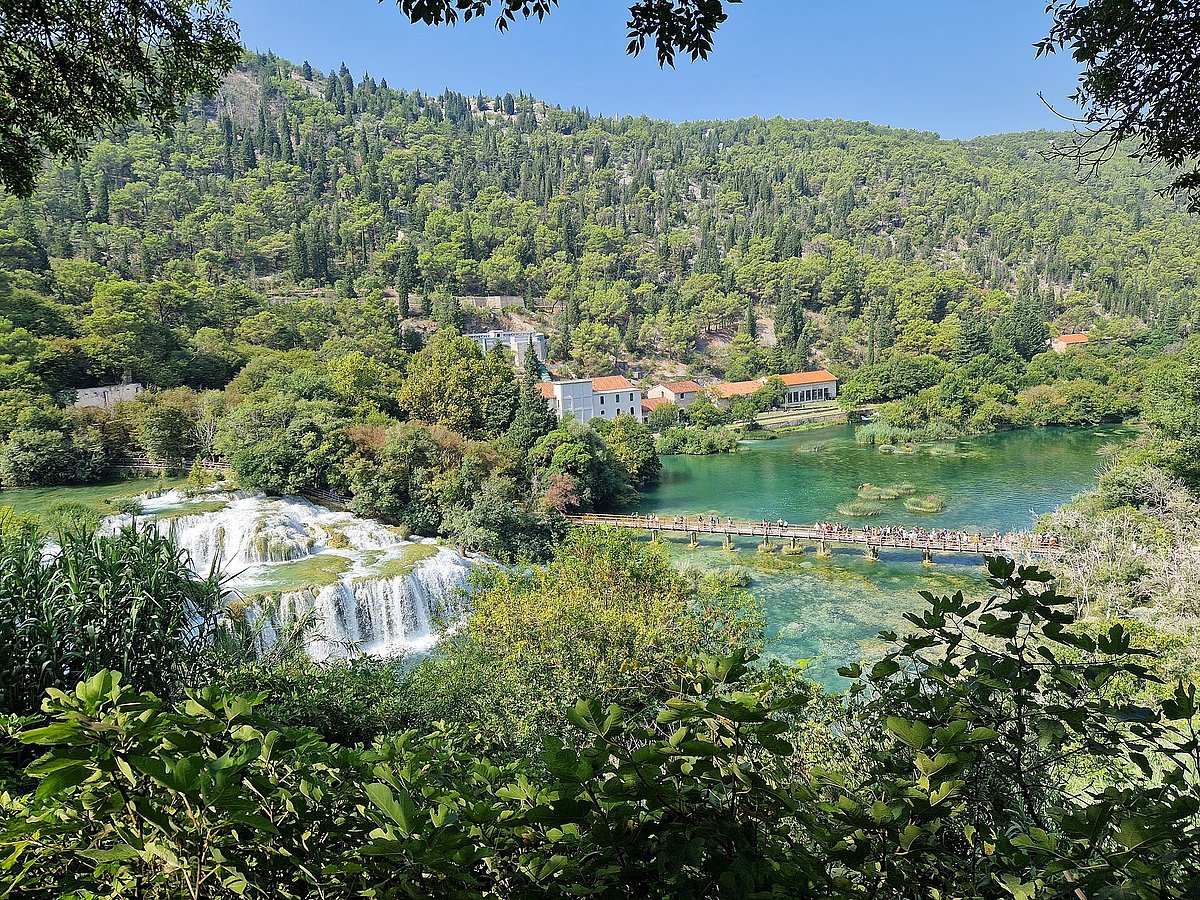 Krka National Park is known for seven cascading waterfalls