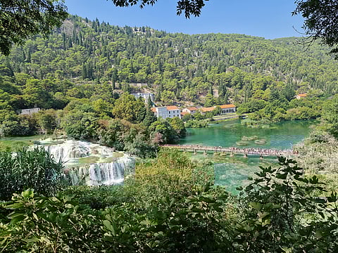 Krka National Park is known for seven cascading waterfalls