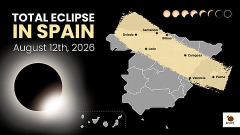 Total solar eclipse path across Spain on August 12, 2026