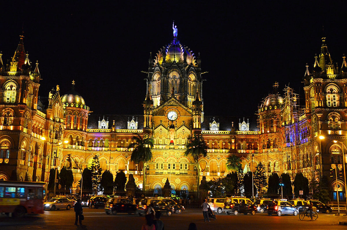 Chatrapati Shivaji Terminus lit up at night