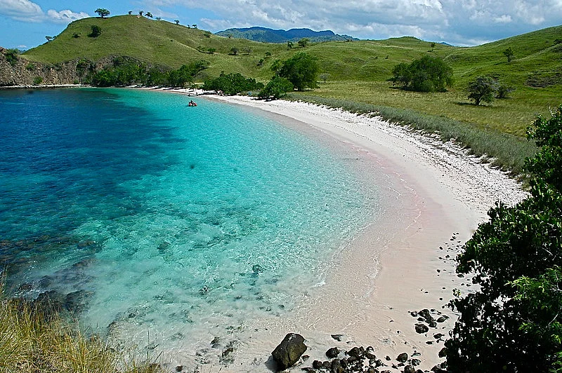 Pink Beach (Pantai Merah) sits inside Komodo National Park on the southeastern side of Komodo Island