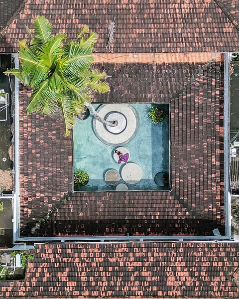 An aerial view of the hotel space