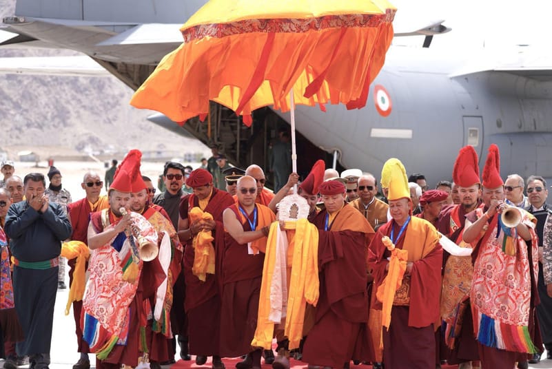 Sacred Buddha relics ceremonially received in Leh on Wednesday