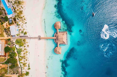 Aerial view of Nungwi Beach with turquoise waters in Zanzibar