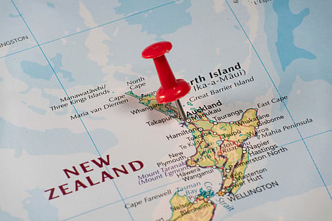 Map highlighting New Zealand as a travel destination