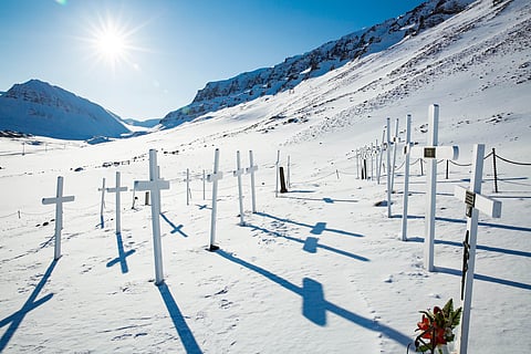 A close-up of The Old Cemetery in Longyearbyen