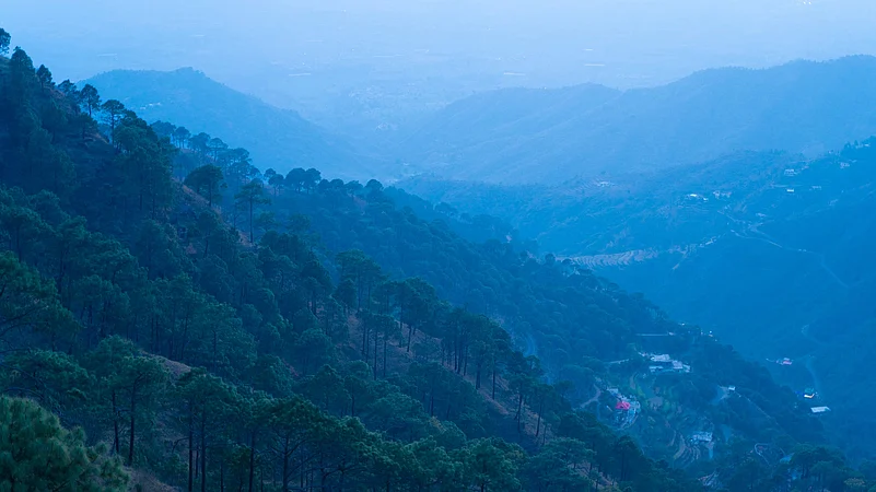 Kasauli’s mountain landscape glows softly during the blue hour