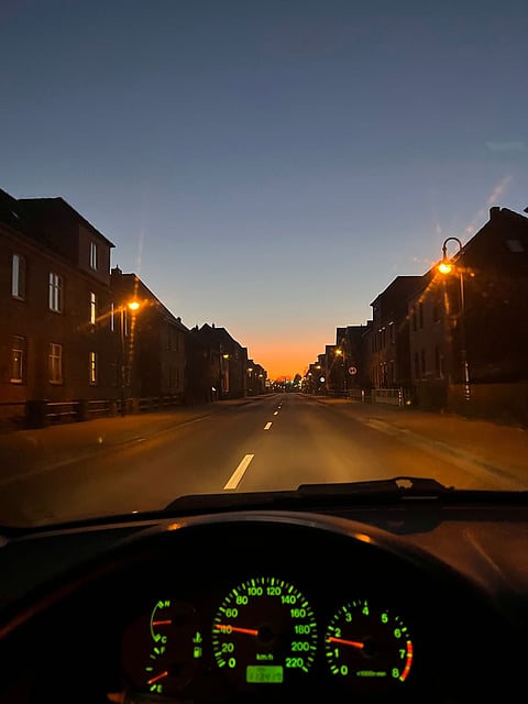 Night drive through a German town