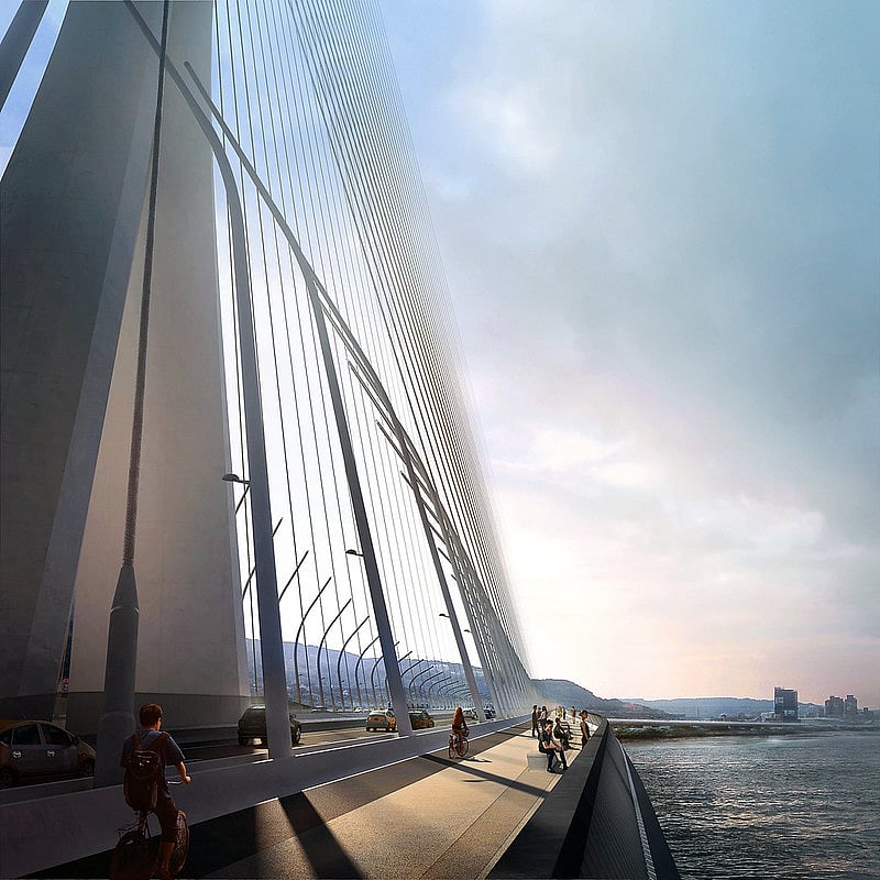 Designed by Zaha Hadid Architects, the bridge is expected to ease congestion in the area and improve access along Taiwan’s northern coast