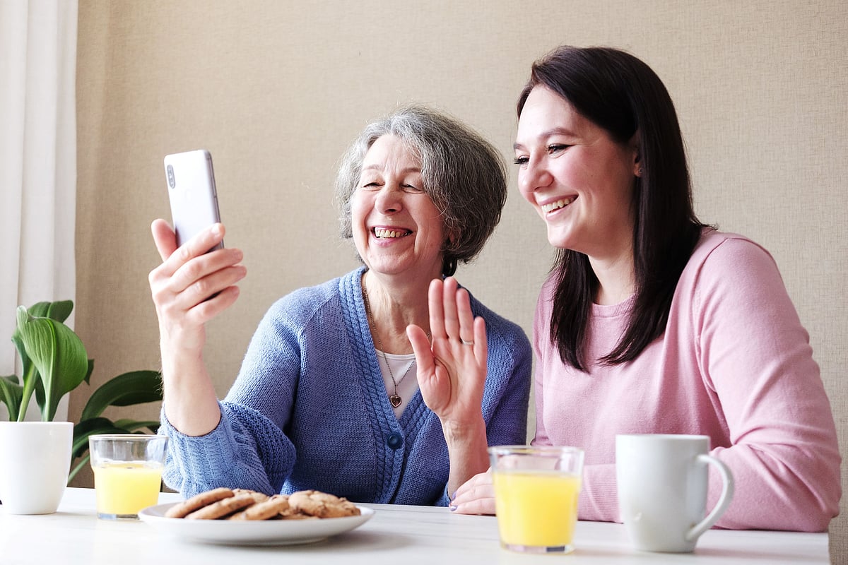 Different generations stay connected through a video call