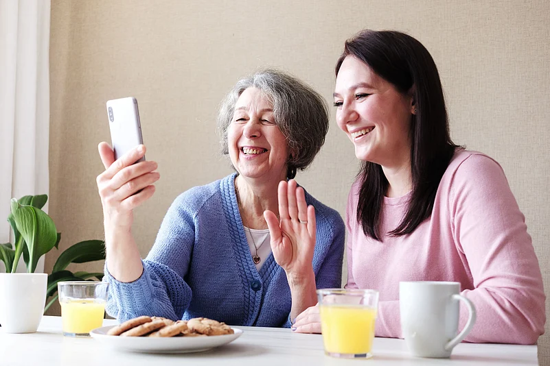 Different generations stay connected through a video call