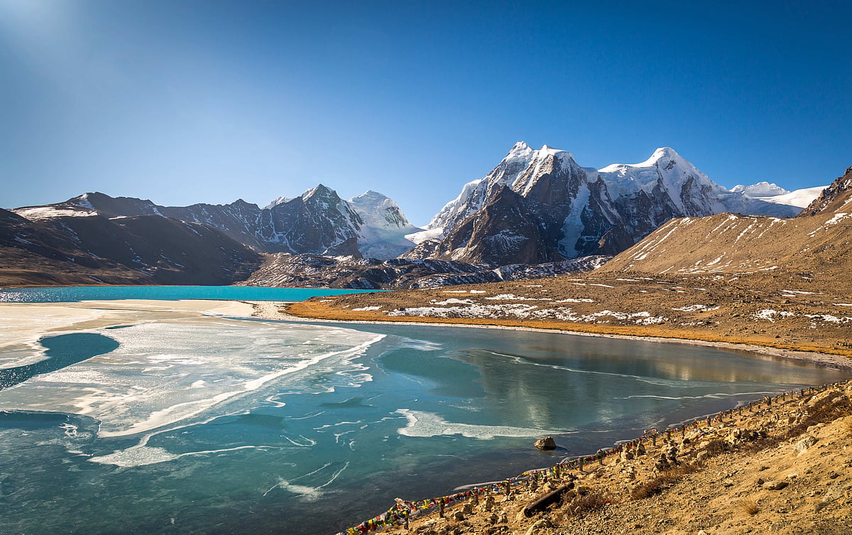 A beautiful landscape of Gurudongmar Lake in Sikkim