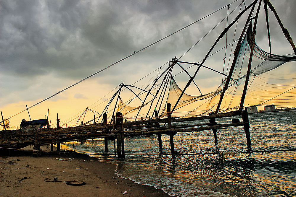 Chinese fishing nets 
in Fort Kochi