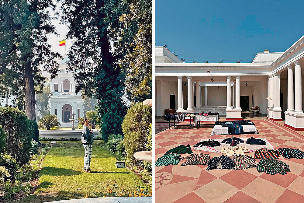 Left and right: Kareena at the Pataudi Palace, a home cherished across generations; Khan’s grandfather’s old cricket blazers laid out on the chabutra