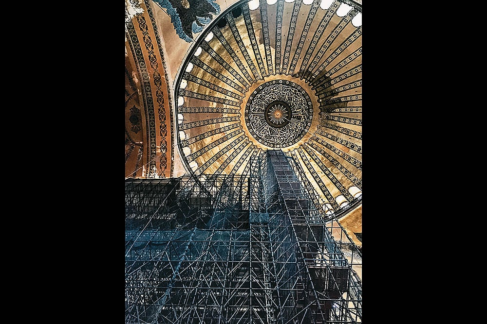 The intricate dome of the Hagia Sophia in Istanbul
