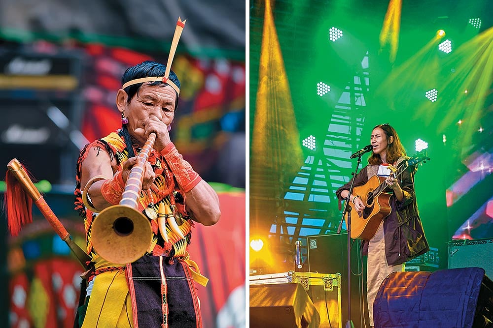 (Left-Right) The vibrant Hornbill Festival; a glimpse of Ziro Festival
