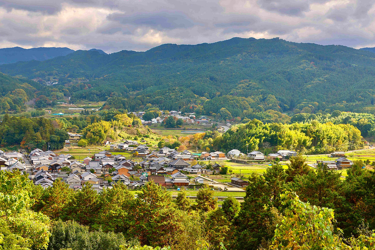 Shutterstock : A panoramic view of Asuka Village from Amakashi Hill Observatory