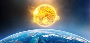 Shutterstock : A powerful solar storm travels from the Sun toward Earth