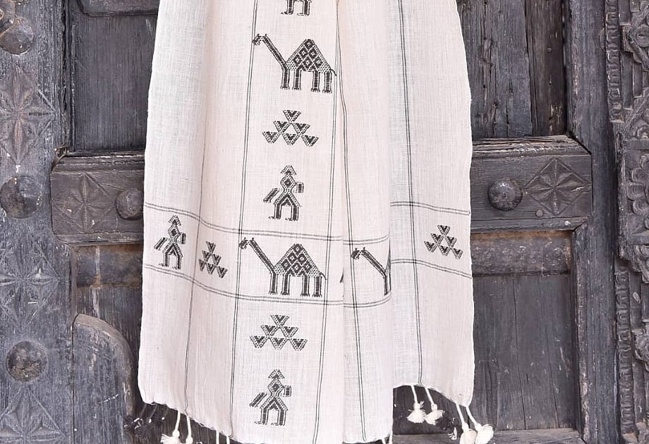 The cloth they produce — shawls, sarees, blankets — is instantly recognisable: bold geometric patterns raised off a plain-woven surface, each motif built thread by thread from within the fabric itself. 