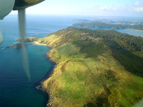 A view from the window on a plane of Stewart Island in New Zealand