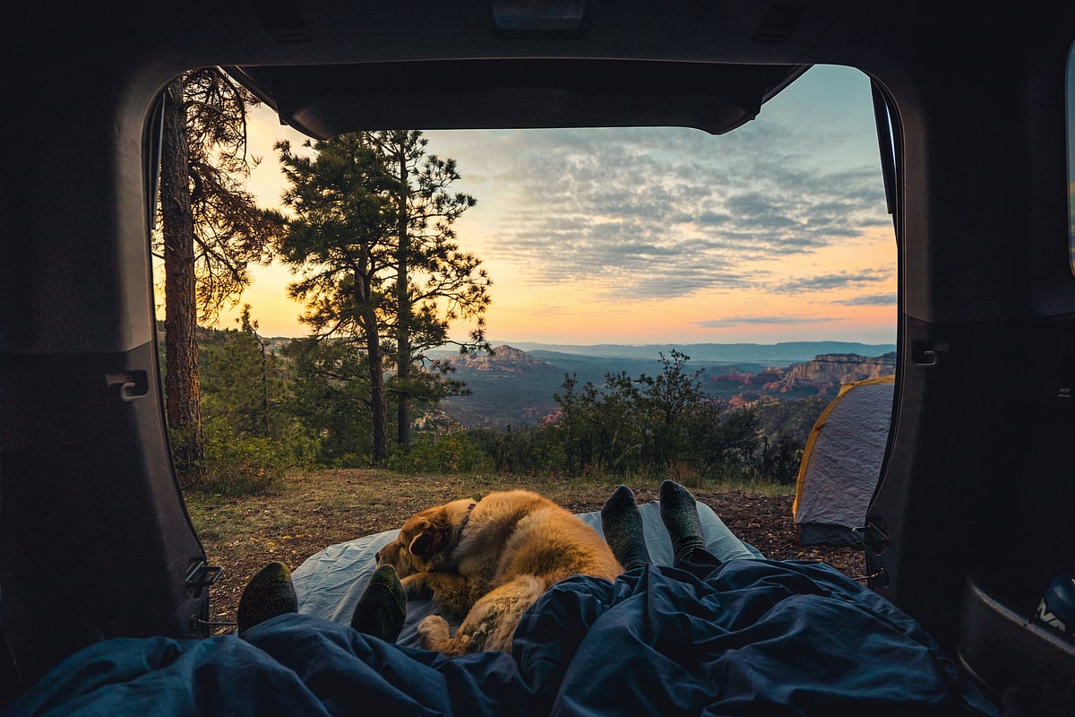 Camping in a tent in the hills